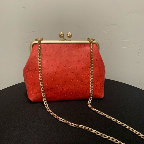 Handmade Genuine Ostrich Textured Leather "Cat paw" Kisslock Wristlet/Crossbody - Picture 4 of 16